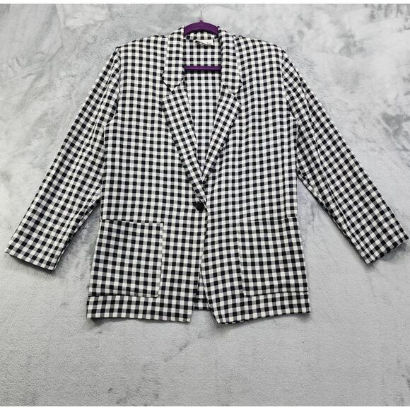 Vintage 80s Kips Bay Blazer Womens Size S Black White Gingham Plaid Lightweight - Picture 1 of 9